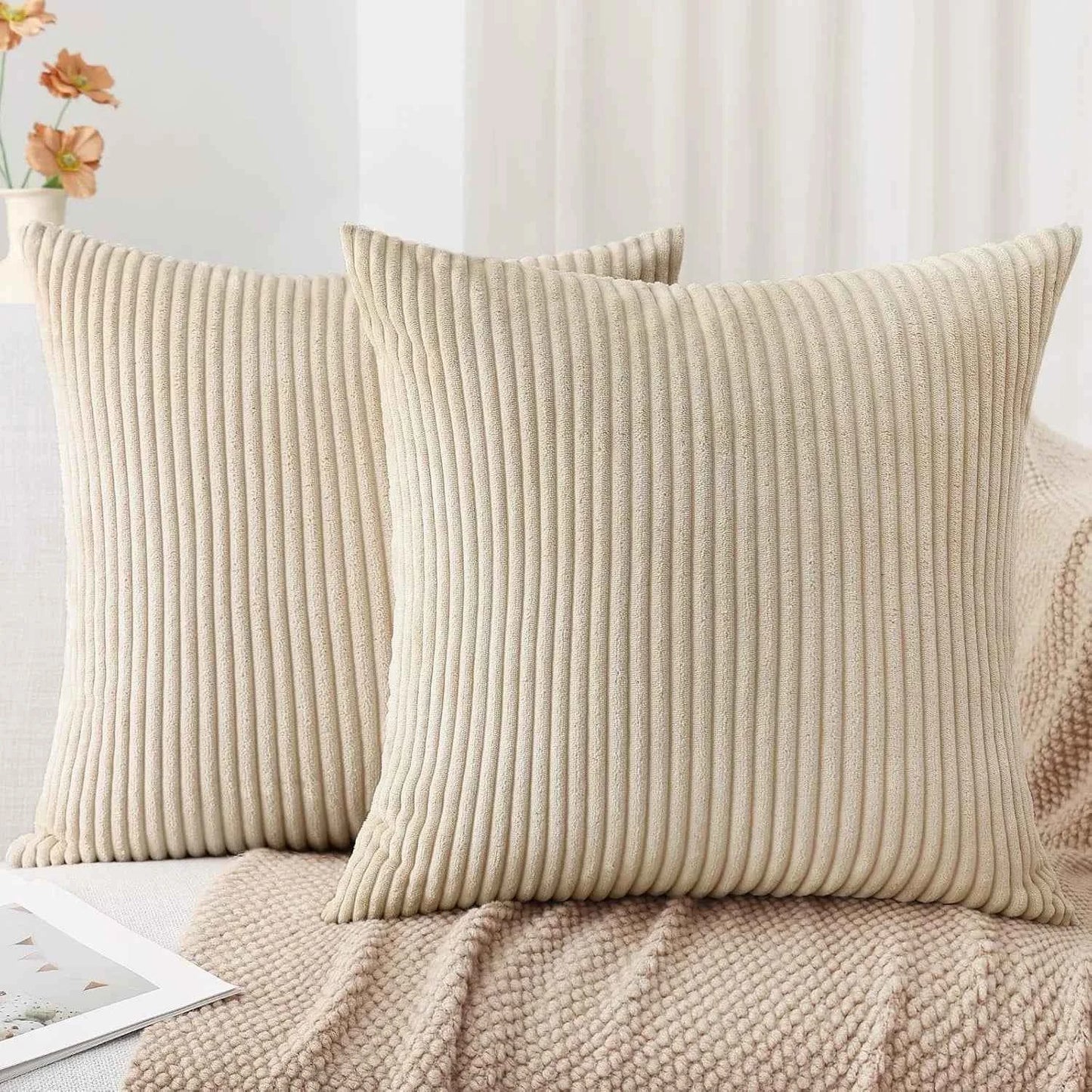 Soft Corduroy Striped Throw Pillow Case 45x45cm Boho Throw Pillow Covers for Sofa Bedroom Living Room Spring Home Decor Green