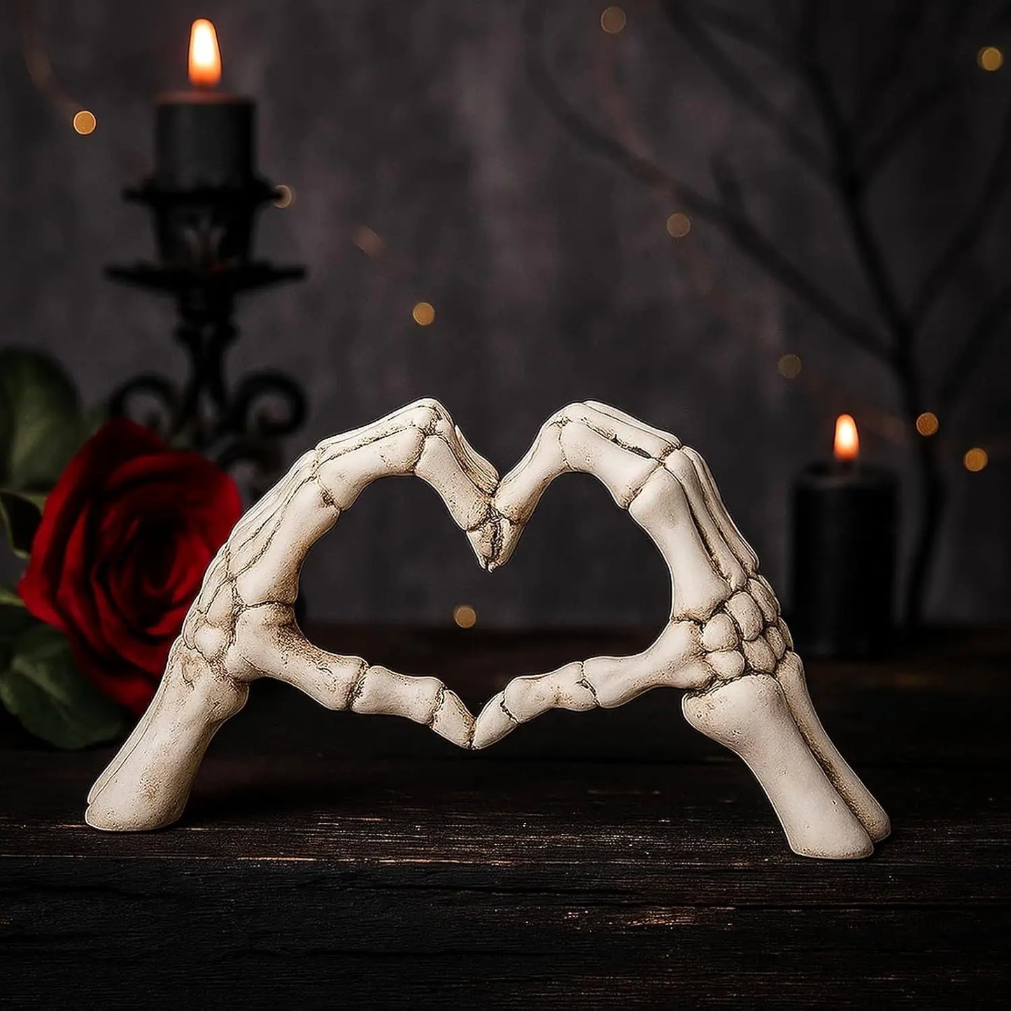 Gothic Skeleton Heart Hands Sculpture 6.3"- Unique Until Death Bone Heart Love Sign -Halloween Home Decor, Gothic Wedding Gift,