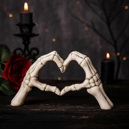 Gothic Skeleton Heart Hands Sculpture 6.3"- Unique Until Death Bone Heart Love Sign -Halloween Home Decor, Gothic Wedding Gift,