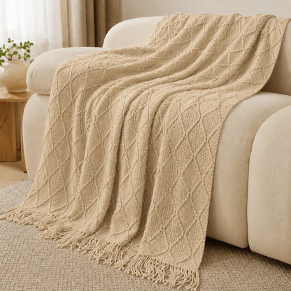 Burnt Orange Herringbone Knit Throw Blanket