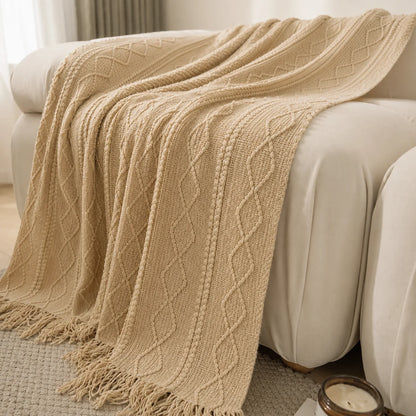 Burnt Orange Herringbone Knit Throw Blanket