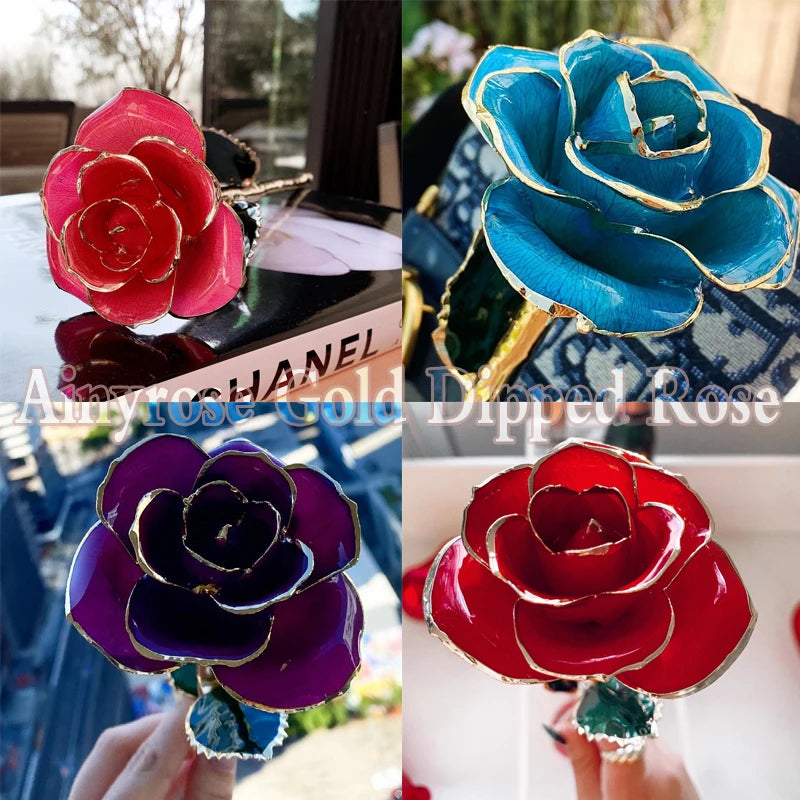 Gifts for Women 24k Gold Dipped Rose with Stand Eternal Flowers Forever Love In Box Girlfriend Wedding Valentine Gift for Her