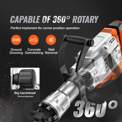 Demolition Jack Hammer 1500W/2200W/3500W Concrete Breaker Heavy Duty Electric Jack Hammer 2/4pcs Chisel