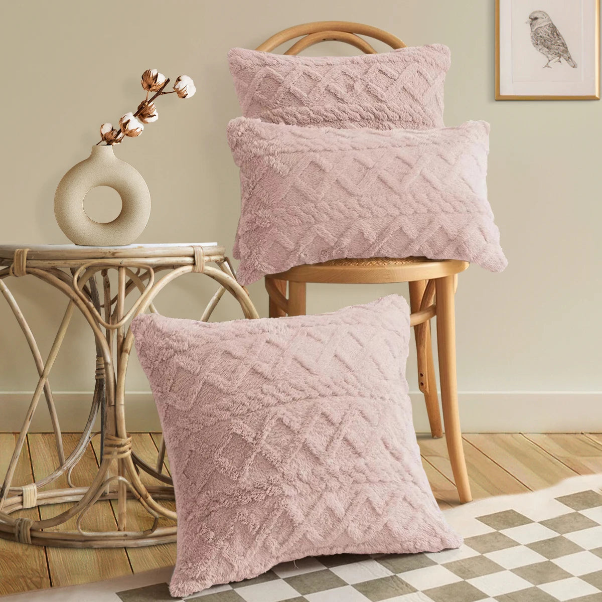 Jacquard Plush Lumbar Support Cushion Cover, Grey