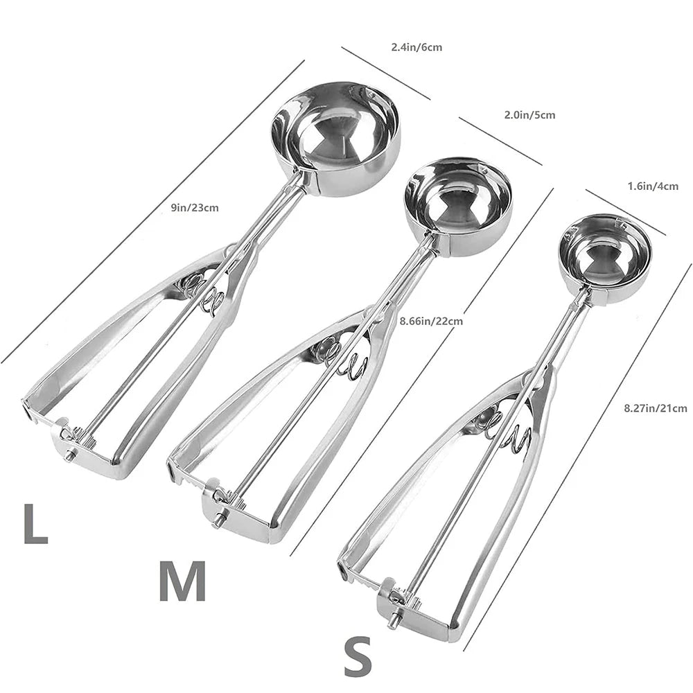 Ice Cream Scoop with Trigger Stainless Steel Cookie Scoop for Baking Fruit Cookie Dough Cupcake
