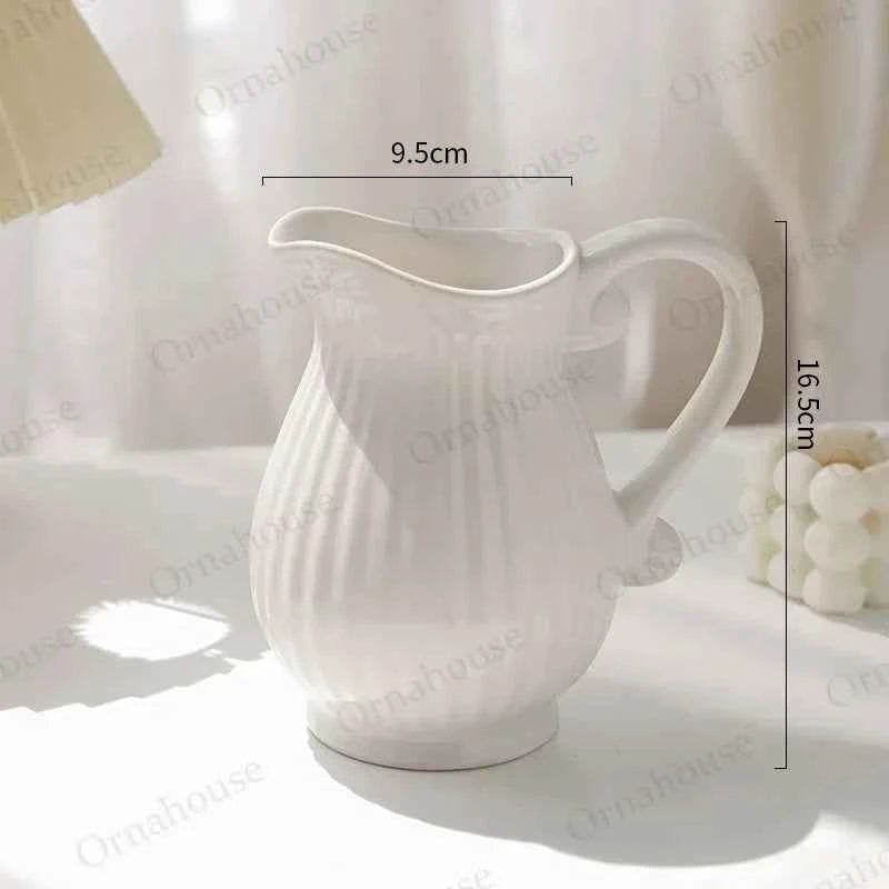 European Style Relief Ceramic Vase, Flower Arrangement, Milk Pot Vases, Living Room Decoration, Retro