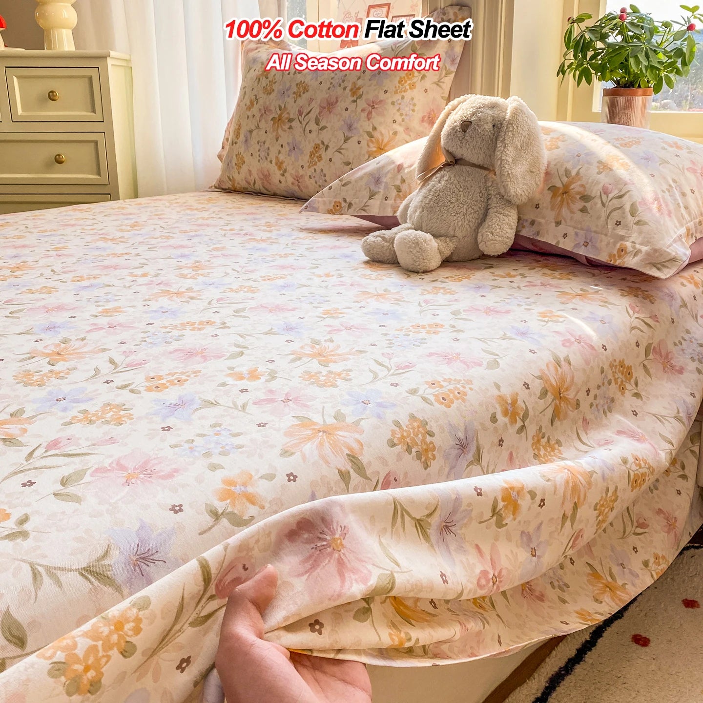 100% Cotton All-Season Flat Sheet, Wrinkle-Resistant