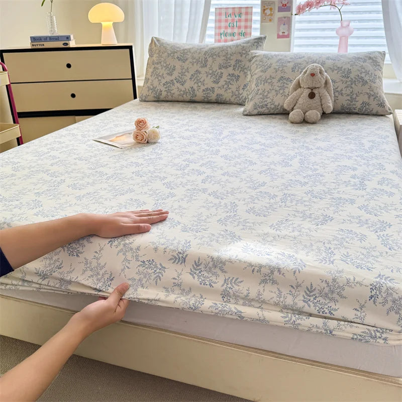 Floral Washed Cotton Fitted Sheet | Single-King