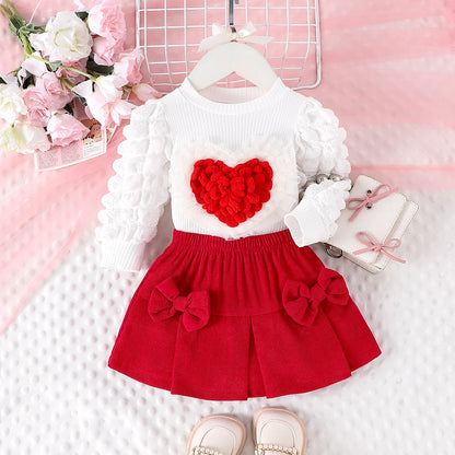 Bubble Sleeve Top & Skirt Set for Girls 1-3 Years