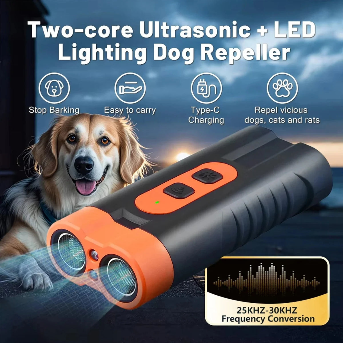 Dual-Head USB Rechargeable Ultrasonic Dog Repeller