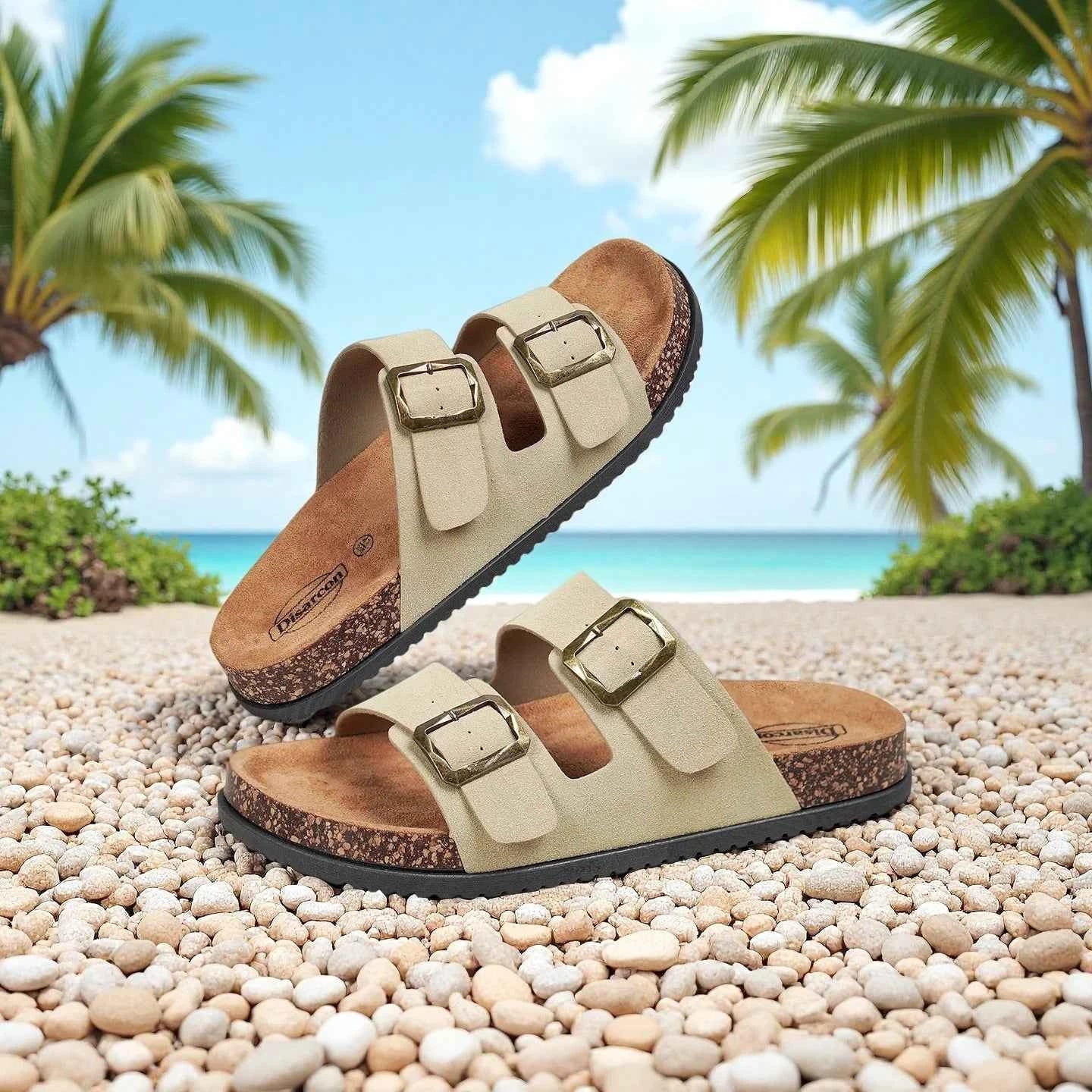 Men's Summer Sandals, Outdoor Leisure Vacation Beach Sandals, Double Buckle Design Unisex Large Size Sandals, Non-Slip, Breathable, Wear-Resistant, Versatile for Daily Wear, Indoor Home Slippers, High-End, Retro