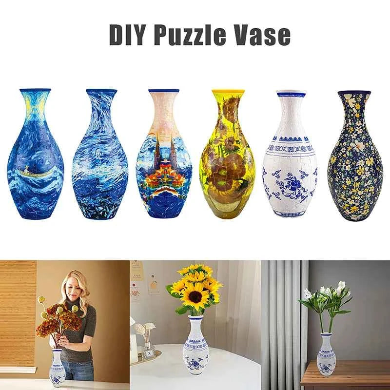 3D Puzzle Vase Flower Porcelain Design DIY Assembly Educational Toy Home Decoration House Arrangement Warming Christmas Gift Toy