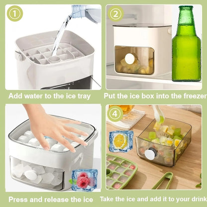 50-Cube Double Layer Ice Cube Maker with Easy Press Cap and Ice Storage Box