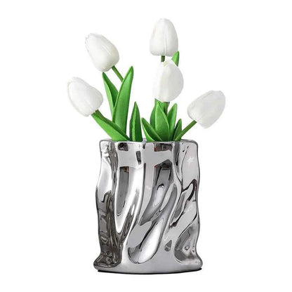 Nordic Ceramic Irregular Vase Electroplating Vase Living Room Office Decoration Simple Modern Flower Arrangement Home Decoration