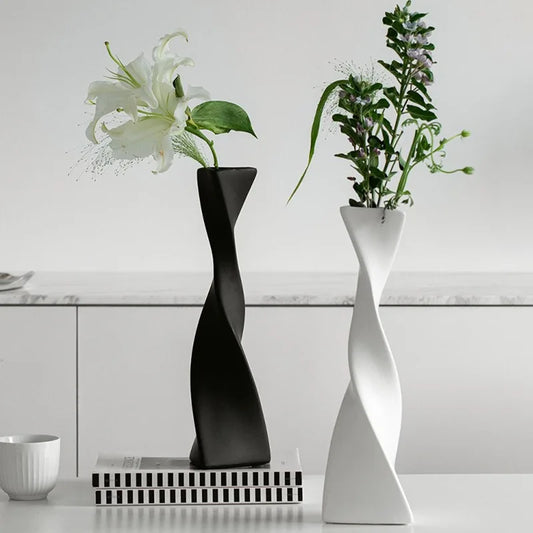 Vase à fleurs nordique de luxe en céramique — Centre de table décoratif minimaliste à finition mate
