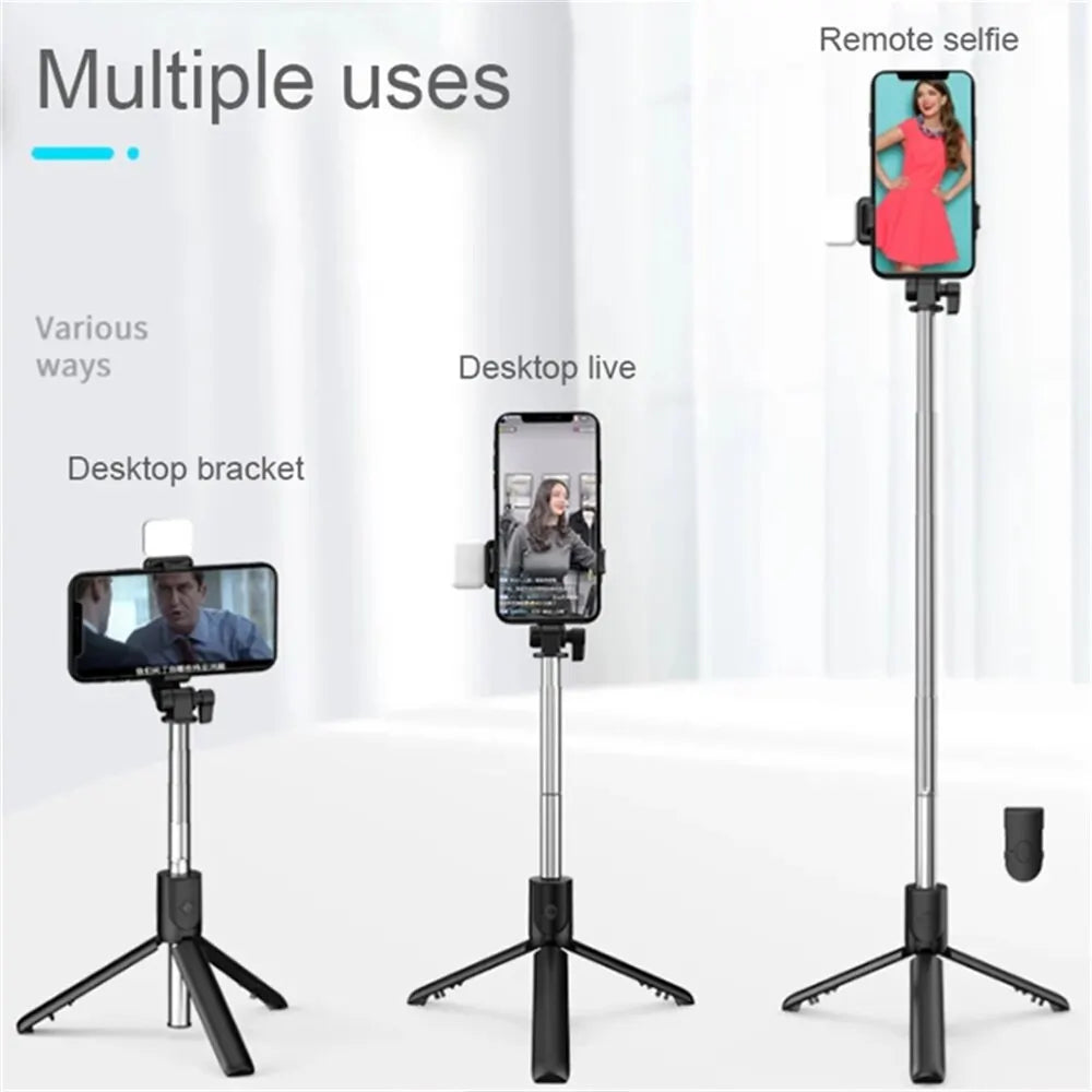 Portable Selfie Stick Tripod – Bluetooth Remote, Beauty Fill Light, 30" Extendable, Universal