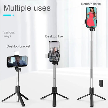 Portable Selfie Stick Tripod – Bluetooth Remote, Beauty Fill Light, 30" Extendable, Universal