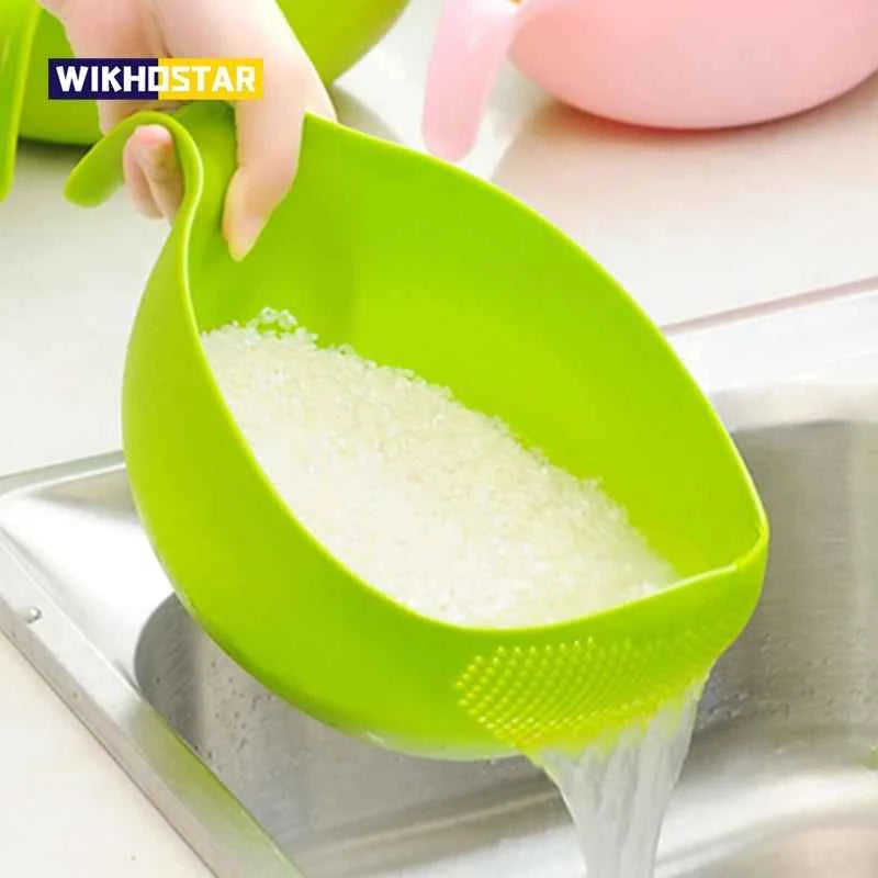 WIKHOSTAR Kitchen Rice Sieve Drain Basket With Handle Vegetable Fruit Washing Basket Fruit Bowl Drainer Kitchen Gadgets