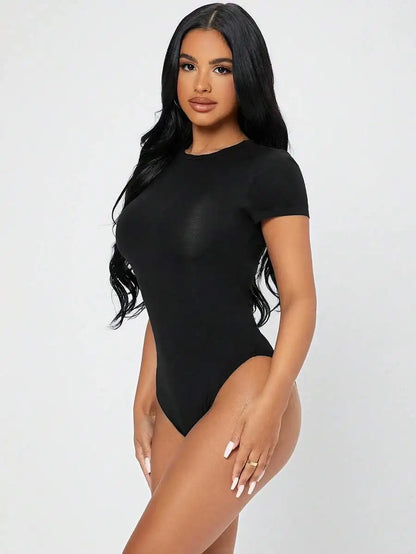 Petite Bodycon Bodysuit for Women — Slim Fit Short Sleeve