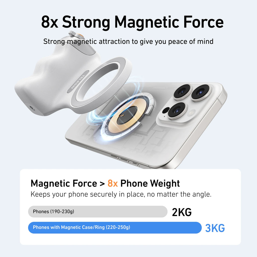 TELESIN Fun Shot Magnetic Phone Grip 2 – MagSafe, DSLR Controls, Wireless Remote, iPhone & Android