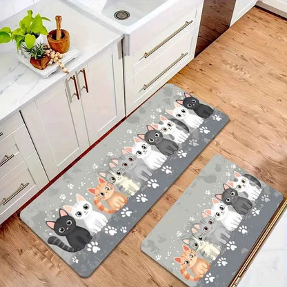 VIKAMA 1/2PCS Kitchen Floor Mat Cute Kitten Anti-Slip Water-Absorbing Entrance Door Bathroom Entrance Floor Mat Home Decoration