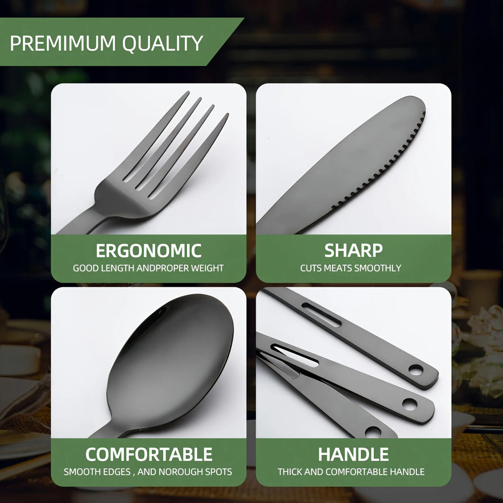 Tableware Set Stainless Steel Portable Cutlery Dinner Knife Fork Spoon 6-Piece Suit with Storage Bag for Travel Camping Flatware