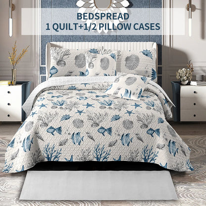 Blue Queen 4-Season Bed Cover Set with Pillowcases