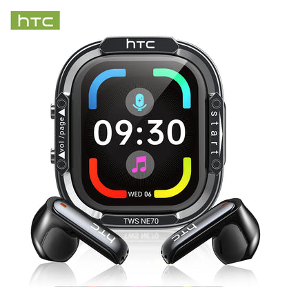 HTC NE70 Wireless Earbuds – Bluetooth 6.0, AI Translator, HD LCD Display, 30H Battery