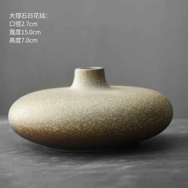 Japanese Style Black Terracotta Vase Imitation Stone Abstract Flower Arranger Table Top Vintage Ornament Living Room Flower Vase