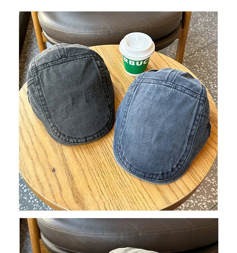 Retro Washed Denim Newsboy Cap