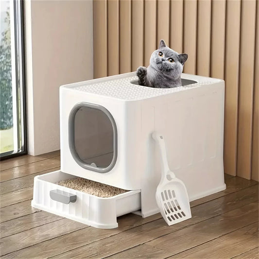 Litière fermée pour chat avec tiroir extractible et pelle – Toilette d'apprentissage anti-éclaboussures pour chatons