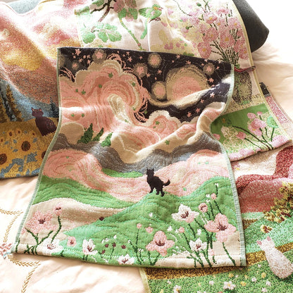 Pastoral Cats 100% Cotton Four-layer Gauze Towel Printed Hand Towel