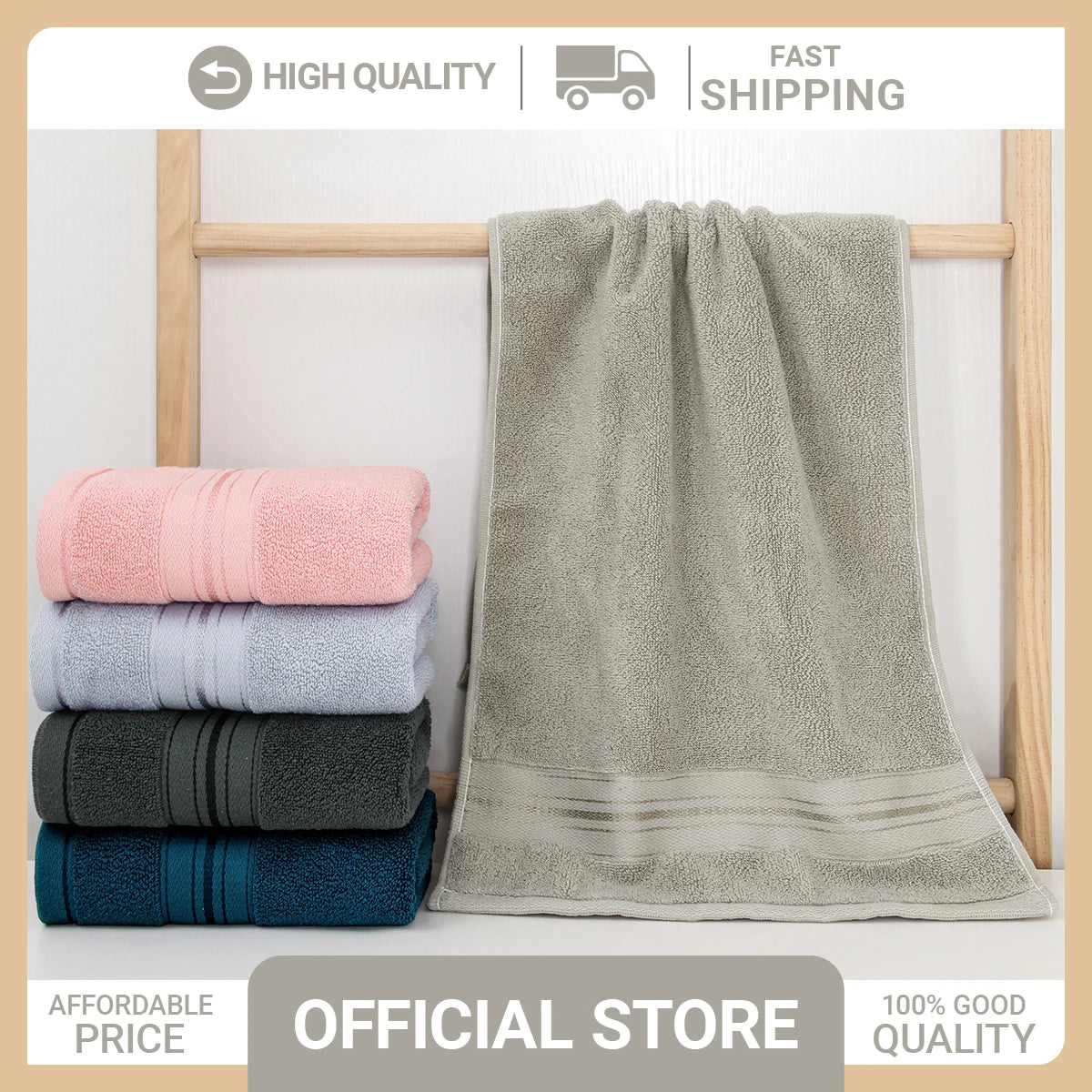 4-Piece Luxury Pure Cotton Bath Towel Set, 1 Bath Towel + 1 Face Towel