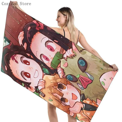 Bathing Towels Demon Slayer Nezuko Kamado Printing Anime Home Decor Textile Comfortable Summer Beach Towel Toalhas De Banho