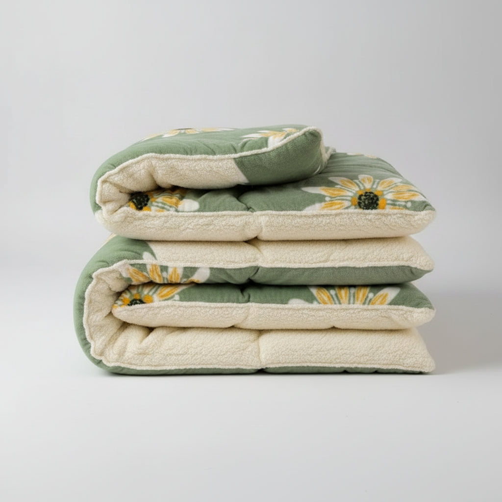 Cozy Floral Snowflake Winter Blanket | Soft Warm Light Green Throw for Bedroom & Guest Room