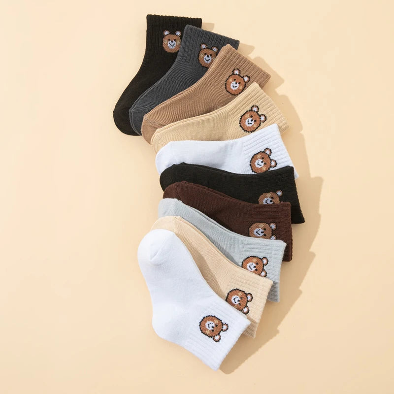 10-Pair Little Bear Print Elastic Mid-Calf Socks