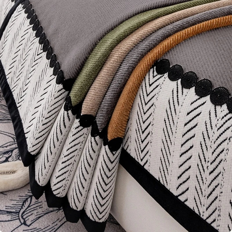Chenille Sofa Cover, Non-Slip, Contrast Hem