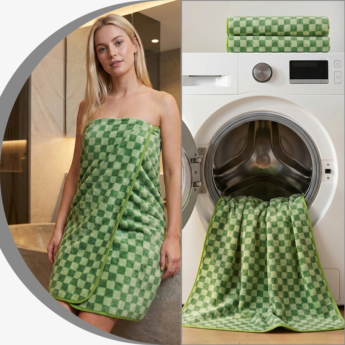 4-Piece Towel Set, 2 Bath Towels + 2 Hand Towels, Checkerboard Pattern