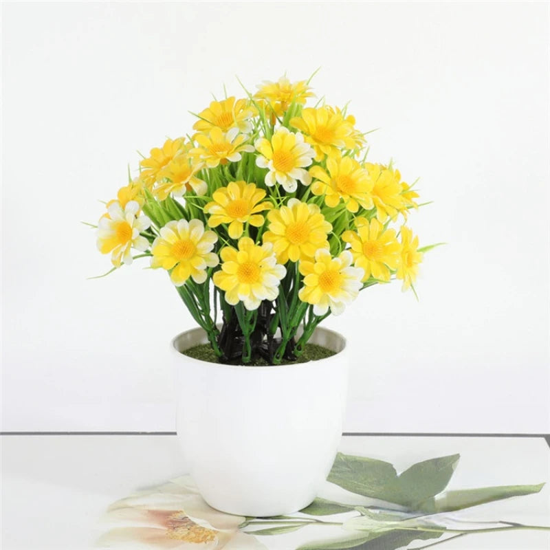 1pc High Quality Green Plant Potted Plants, DIY Desktop Simulation Spring Grass Chrysanthemum, Small Bonsai for Home Decoration