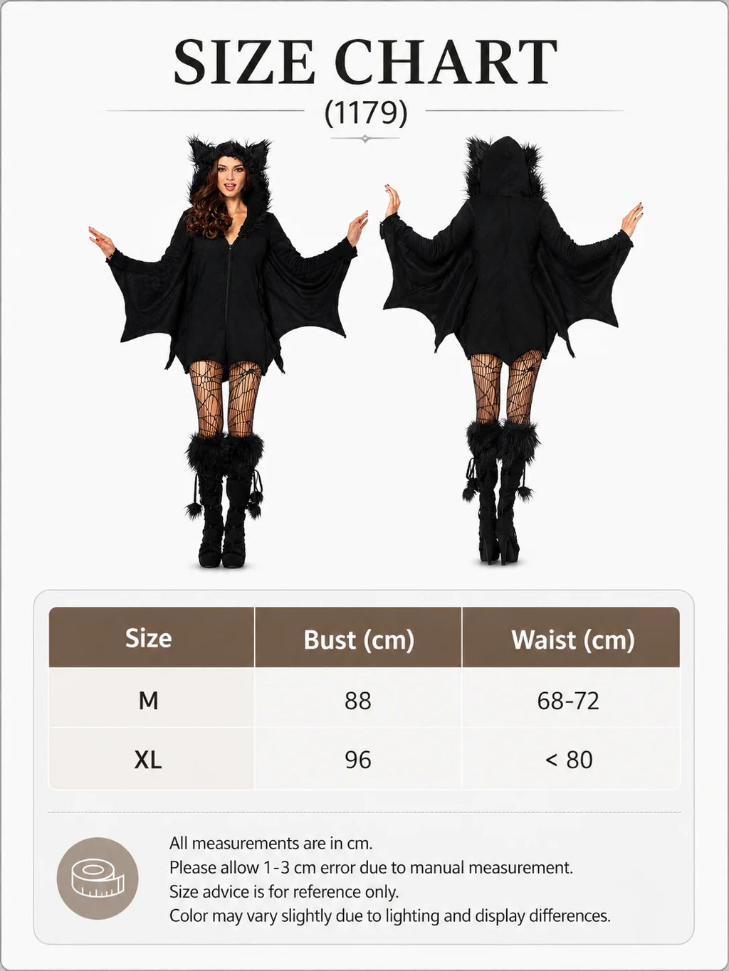 Women Cozy Bat Halloween Costume, Furry Cat Ear Hooded Zip‑Up Dress with Bat Wings, Vampire Animal Cosplay Outfit for Carnival Party