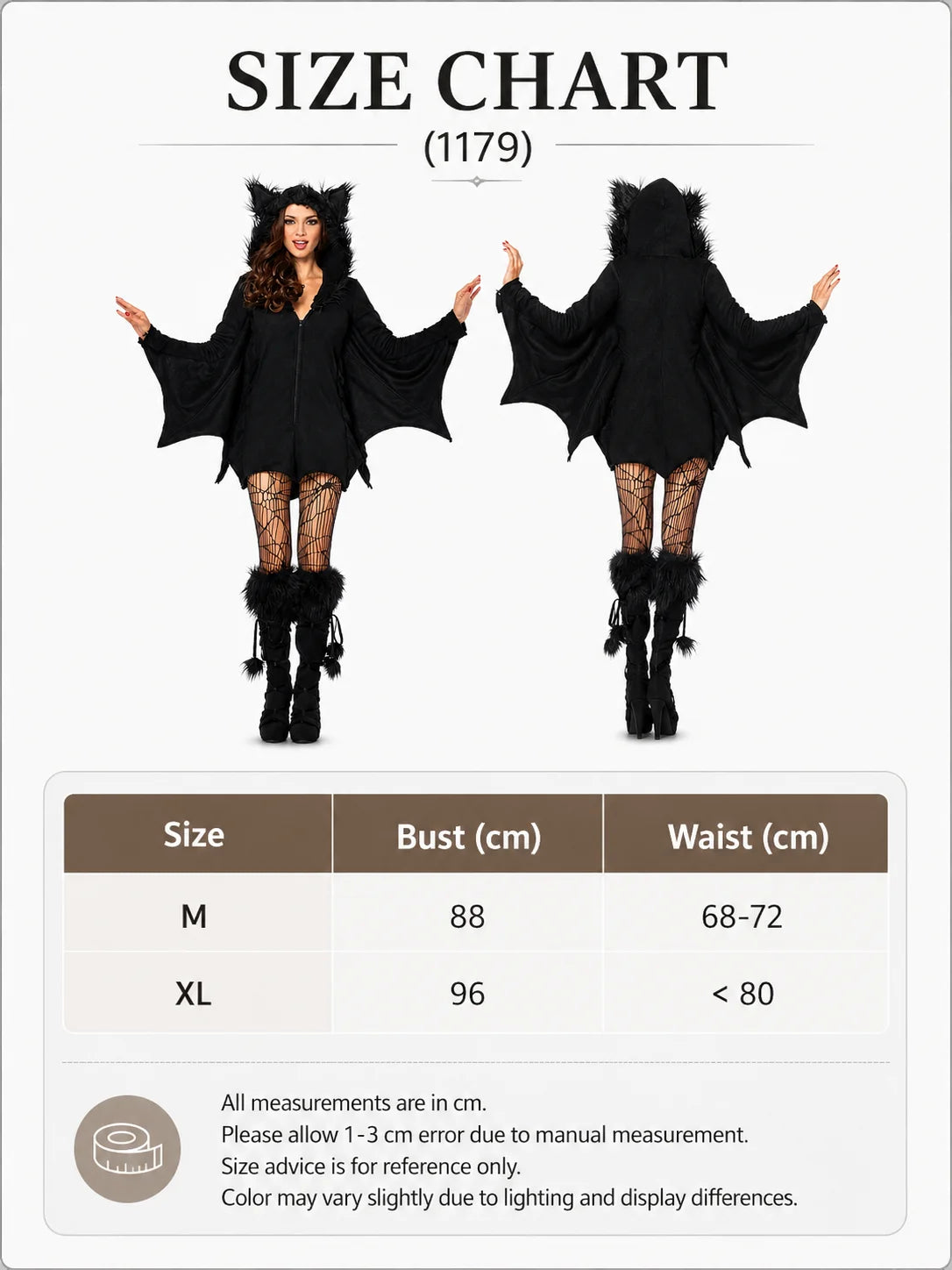 Women Cozy Bat Halloween Costume, Furry Cat Ear Hooded Zip‑Up Dress with Bat Wings, Vampire Animal Cosplay Outfit for Carnival Party