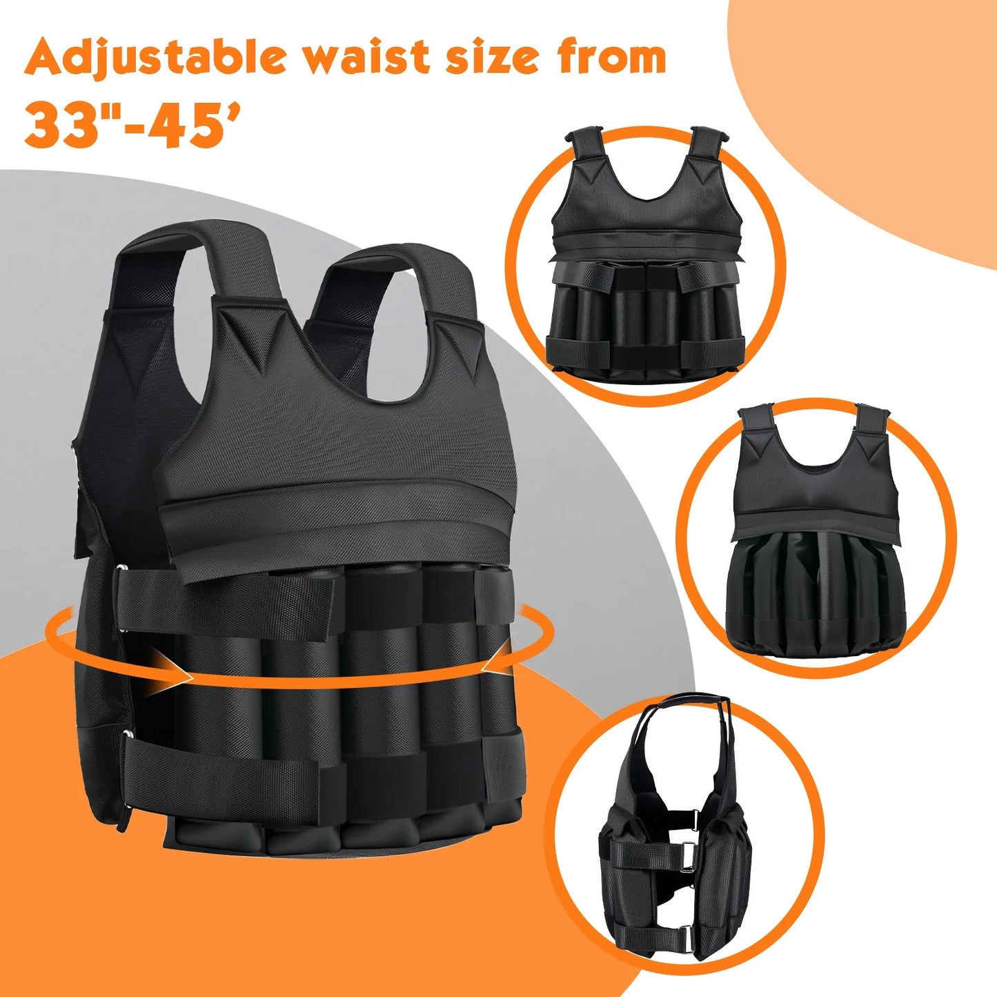 Adjustable Weighted Vest for Men And Women, Heavy Duty Weighted Vest, Black Oxford Fabric, for Strength Training, Cardio - Ergonomic Design, Muscle Building, Running Gear, Outdoor Fitness (Weight Plates Not Included)