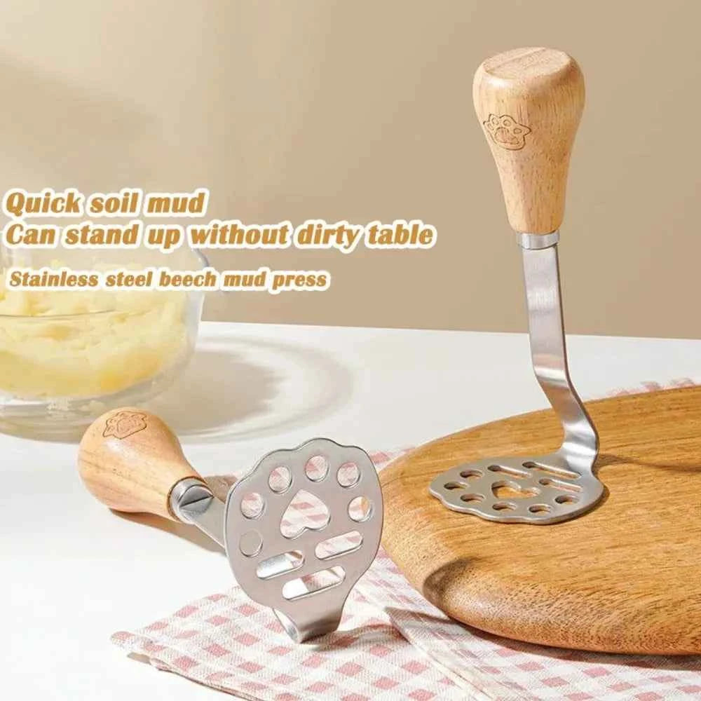 Stainless Steel Wooden Handle Manual Potato Masher Fruit Vegetable Pressure Masher Mud Machine Kitchen Gadgets Mashing Tools