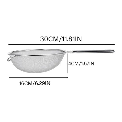Ergonomic 12-Inch Fine Mesh Kitchen Strainer with Hook Handle