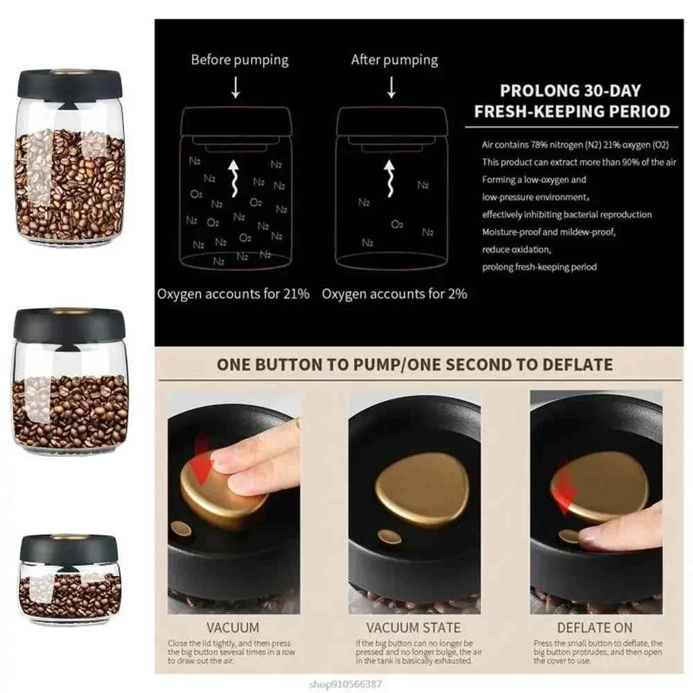 Coffee Beans Vacuum Sealed Tank Transparent Glass Food Storage Jars Household Moisture-proof Air Extraction Airtight Container