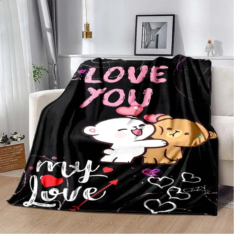 HD Cartoon Printed Bear Dad Blanket Cute Cloth Dudu Series Children's Warm Flannel Soft and Comfortable Home Bed Warm Gift