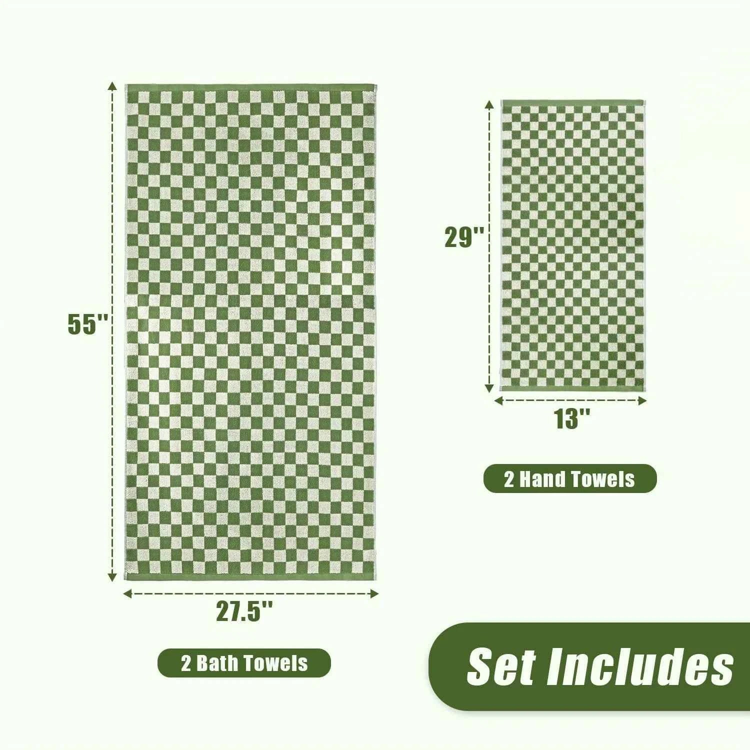 Checkered Towels Set of 4,Luxury Towels for Bathroom, 2 Bath Towels,2 Hand Towels,Soft Absorbent Quick Dry Gifts Home Decoration