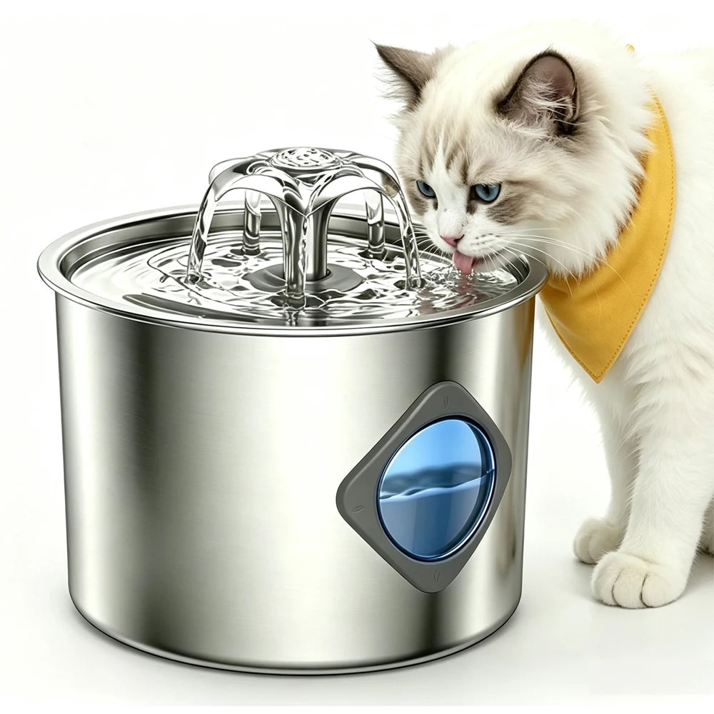 Stainless Steel Cat Water Fountain, 74oz, Quiet Pump