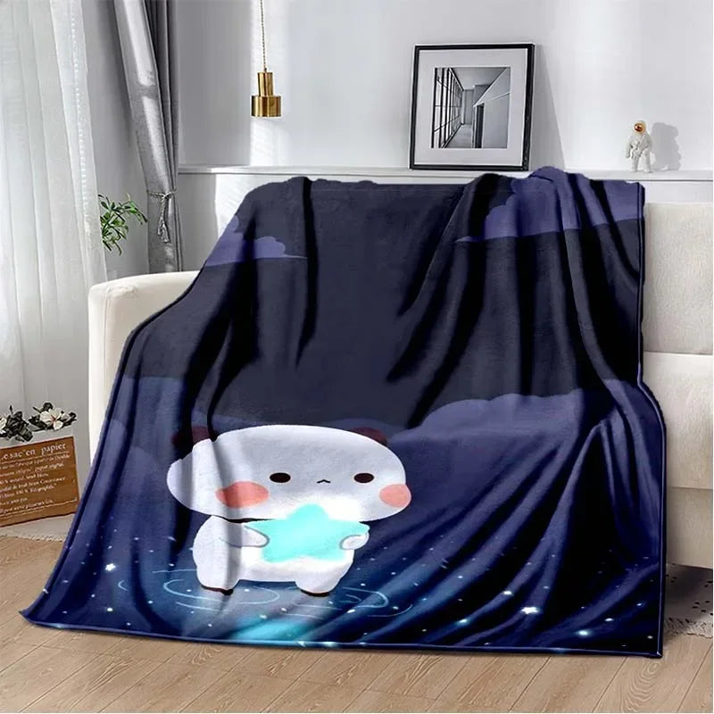 HD Cartoon Printed Bear Dad Blanket Cute Cloth Dudu Series Children's Warm Flannel Soft and Comfortable Home Bed Warm Gift