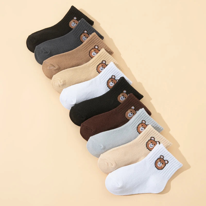 10-Pair Little Bear Print Elastic Mid-Calf Socks
